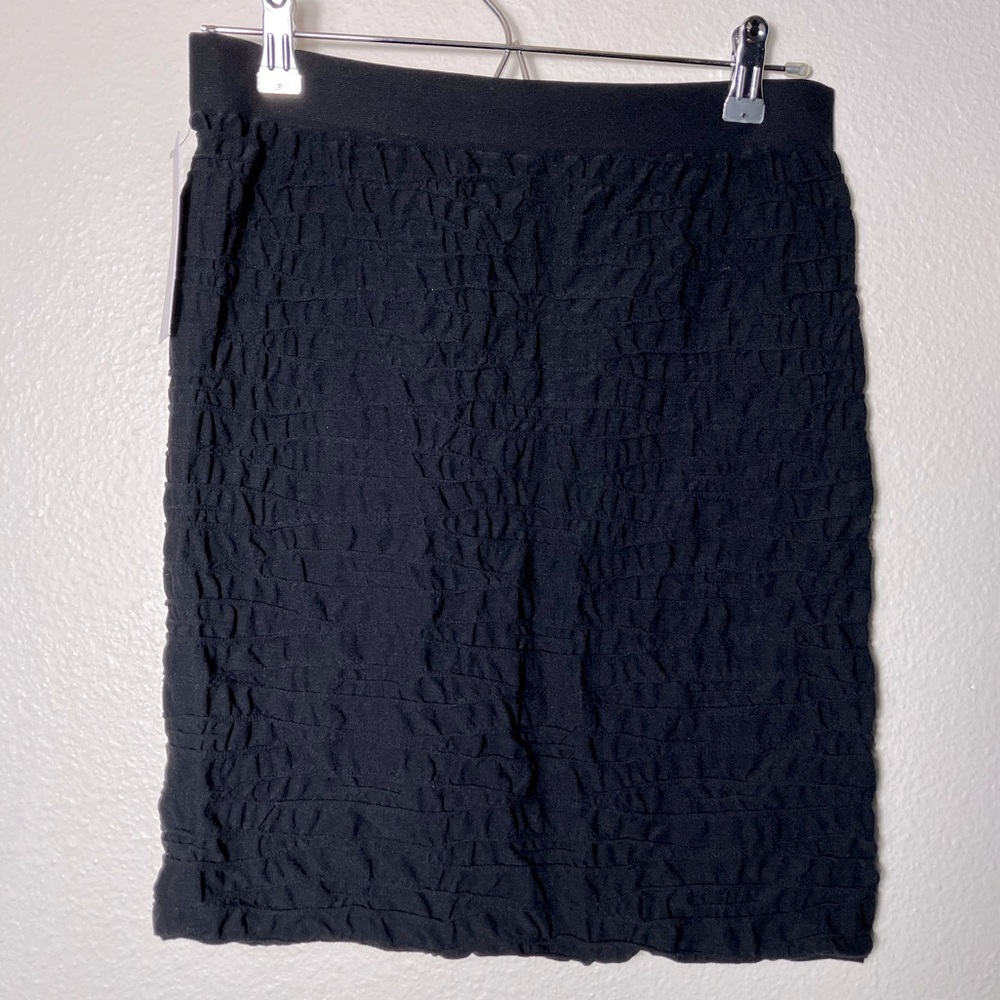 Spiritual gangster black stretch skirt summer pool comfy ruched spandex midi NEW